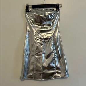 Silver Metallic Strapless Dress